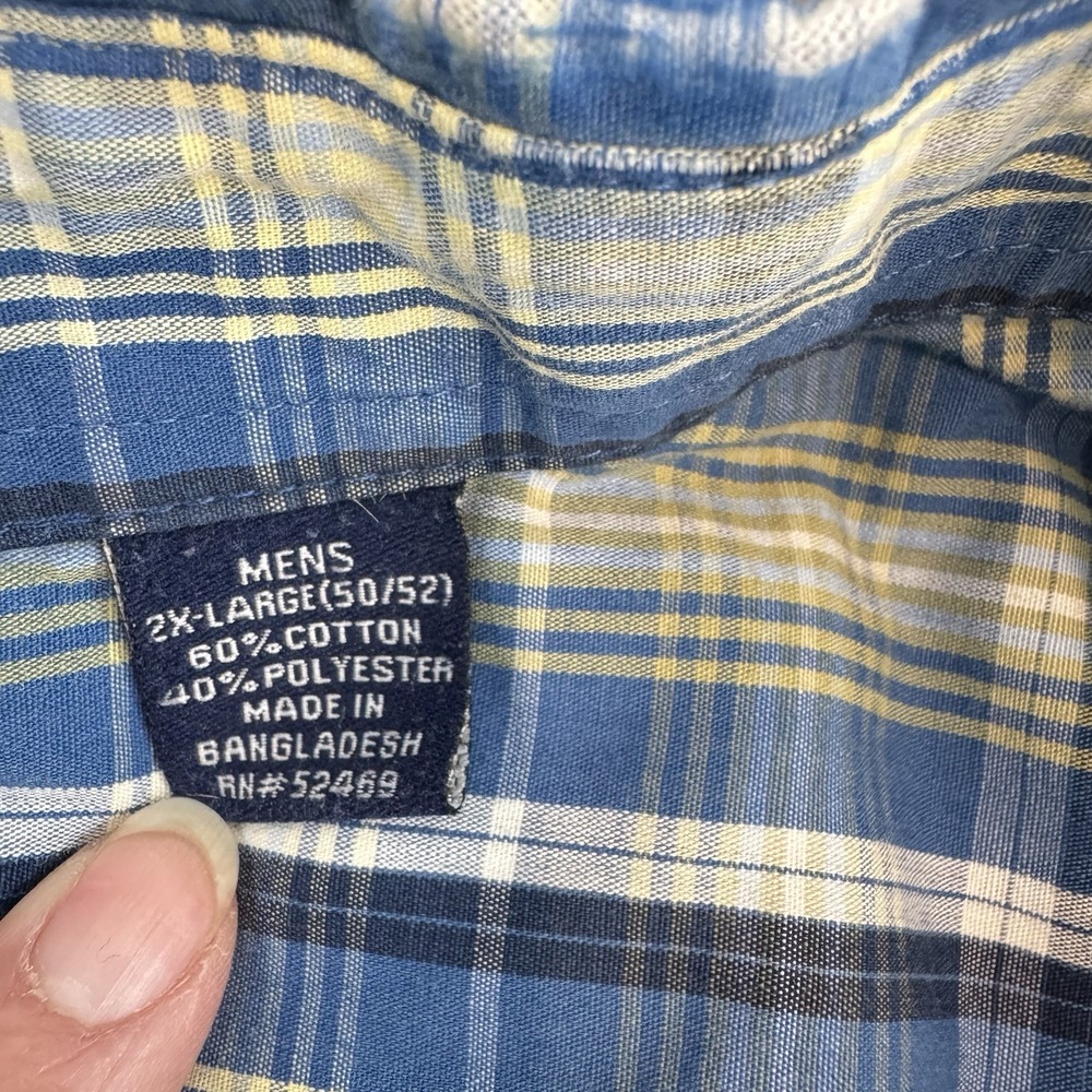 Puritan Wrinkle Resistant Plaid Button Down Blue Men 2XL - Picture 6 of 7